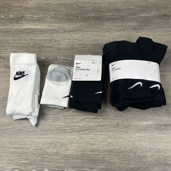 Nike Everyday Dri-Fit LOT of 11 Pair Cushioned Black / White Assorted Adult L